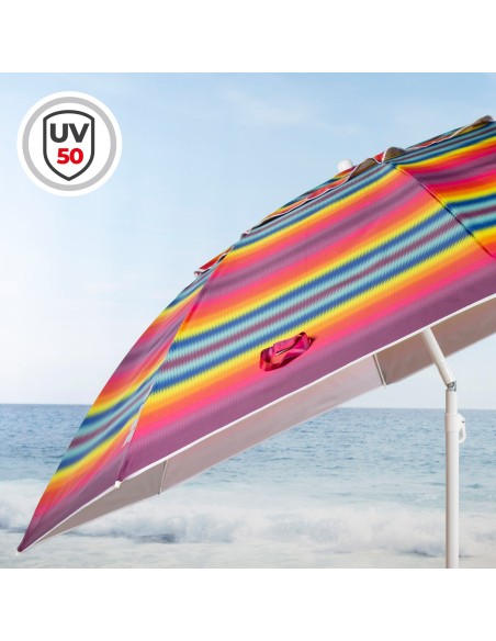 Chapéu de praia corta-vento 8 varas 240 cm riscas multicoloridas