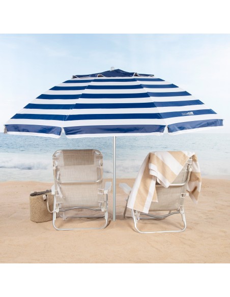 Guarda-chuva de praia à prova de vento 8 varas 240 cm riscas de marinheiro