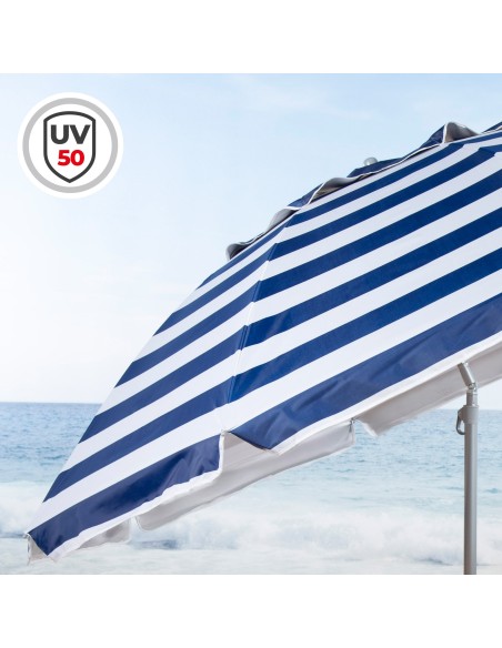 Guarda-chuva de praia à prova de vento 8 varas 240 cm riscas de marinheiro