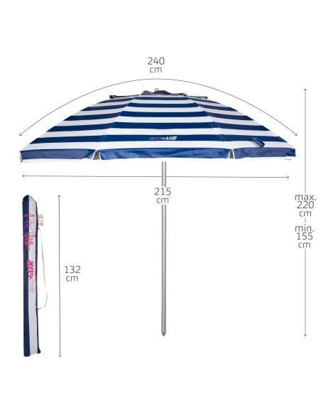 Guarda-chuva de praia à prova de vento 8 varas 240 cm riscas de marinheiro