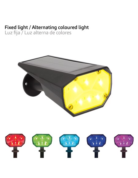 Farol solar LED, luz fixa e colorida, 5-10 lúmens