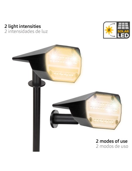 Farol solar LED luz quente com 2 intensidades 5-10 lumens
