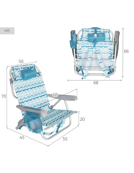 Cadeira de praia fixa XL baixa 50x45x70 cm ondas