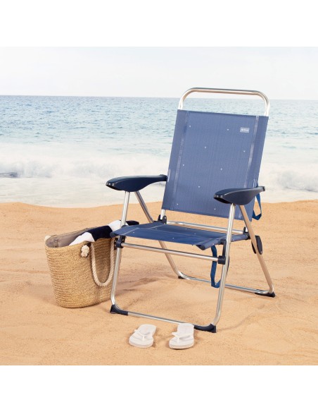 Cadeira de praia alta multiposições 48x60x100 cm azul marinho