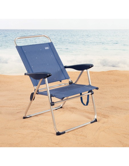 Cadeira de praia alta multiposições 48x60x100 cm azul marinho