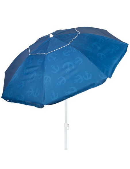 Chapéu de praia corta-vento 8 varas 220 cm azul com âncoras