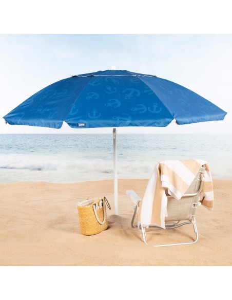 Chapéu de praia corta-vento 8 varas 220 cm azul com âncoras