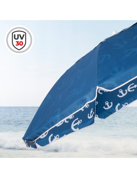 Chapéu de praia corta-vento 8 varas 220 cm azul com âncoras