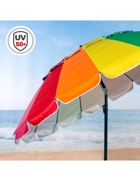 Sombrilla playa antiviento 16 varillas 220 cm multicolor