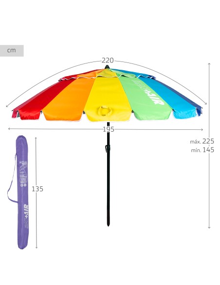 Sombrilla playa antiviento 16 varillas 220 cm multicolor
