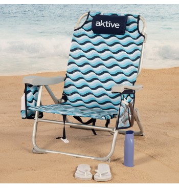 Cadeira de praia baixa XL multiposições 50x58x80 cm azul 2