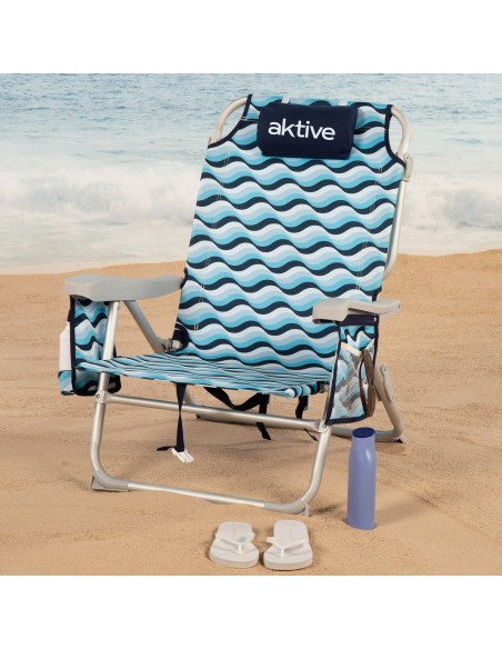 Cadeira de praia baixa XL multiposições 50x58x80 cm azul