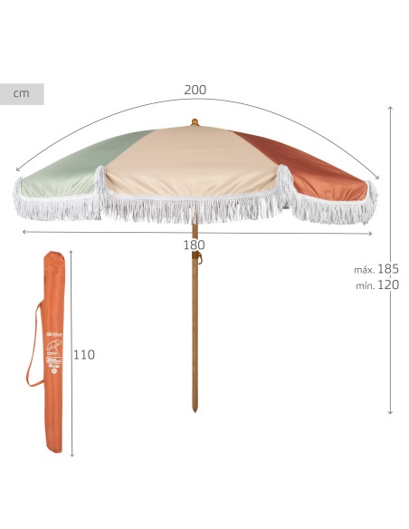 Guarda-sol de 8 varas 200 cm multicolorido com franja