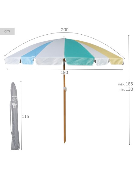 Guarda-sol de praia arco-íris de 8 nervuras e 200 cm