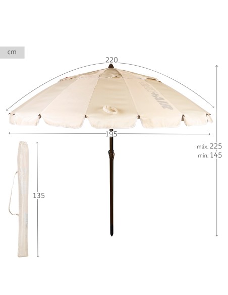 Guarda-chuva de praia corta-vento 16 varas 220 cm bege