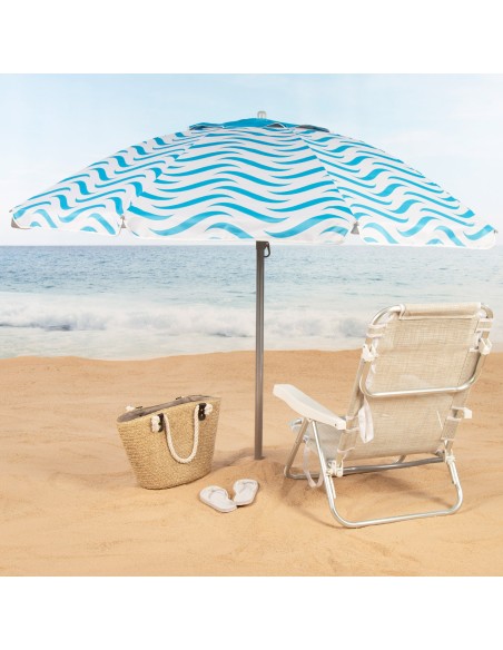 Guarda-chuva de praia à prova de vento 8 varas 220 cm ondas