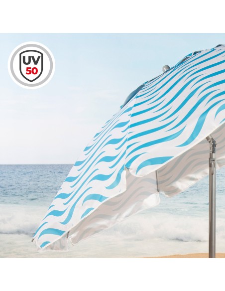 Guarda-chuva de praia à prova de vento 8 varas 220 cm ondas