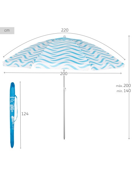 Guarda-chuva de praia à prova de vento 8 varas 220 cm ondas
