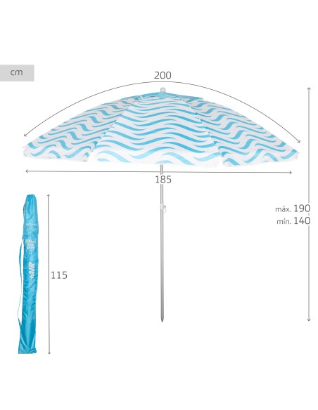 Guarda-sol de praia à prova de vento 8 varas 200 cm ondas