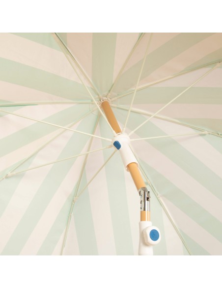 Guarda-sol de praia com 8 varetas, 200 cm, listras esmeralda com franjas