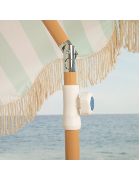 Guarda-sol de praia com 8 varetas, 200 cm, listras esmeralda com franjas