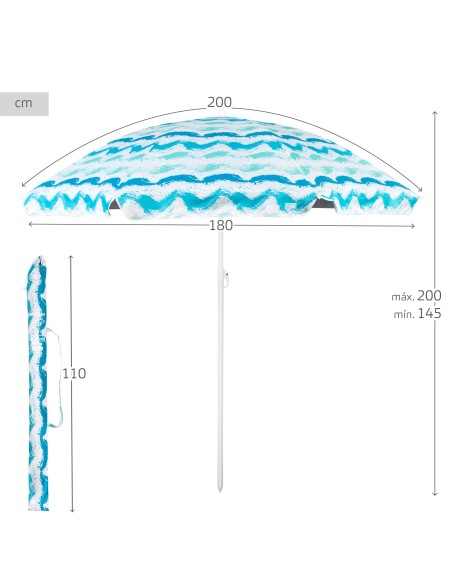Guarda-sol de praia 8 varas 200 cm ondas