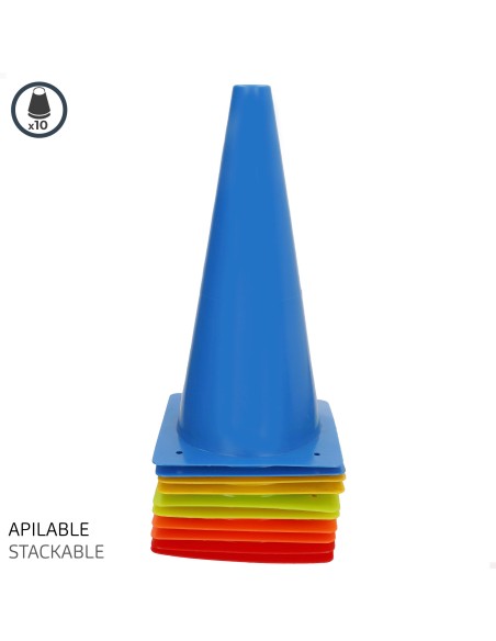 Conjunto de 10 cones de treino multicoloridos de 32 cm empilháveis e resistentes