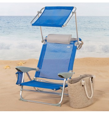 Cadeira de praia baixa multiposições 47x43x67 cm azul com... 2