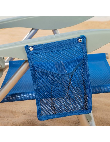 Cadeira de praia baixa multiposições 47x43x67 cm azul com guarda-sol