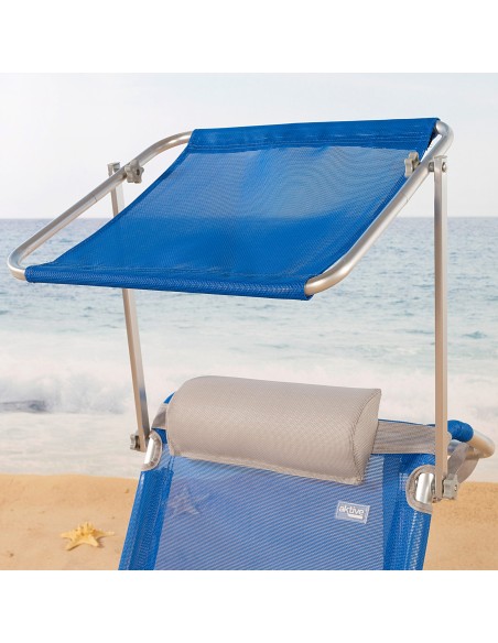 Cadeira de praia baixa multiposições 47x43x67 cm azul com guarda-sol