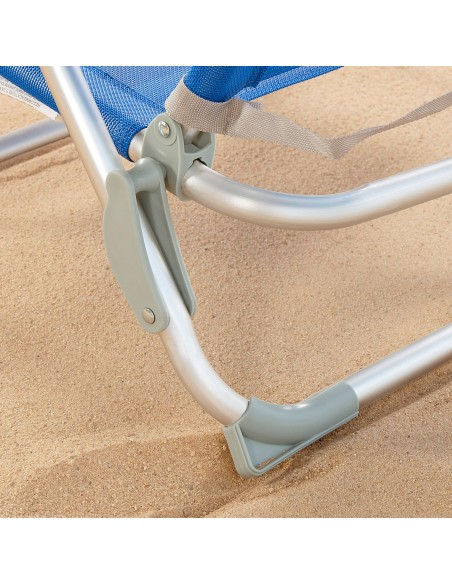 Cadeira de praia baixa multiposições 47x43x67 cm azul com guarda-sol