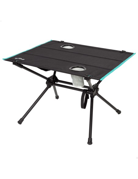 Mesa de campismo dobrável 62x56x42 cm com suporte para copos preto