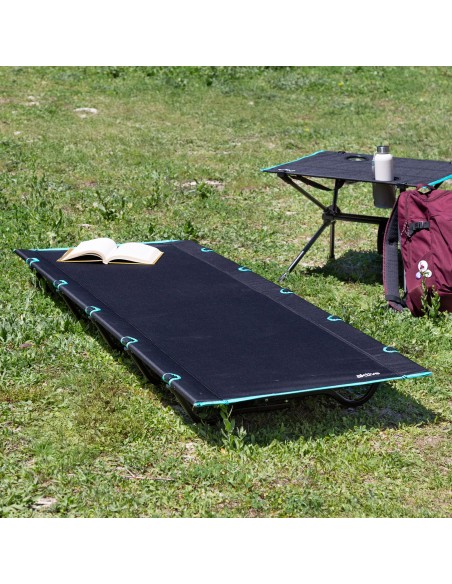 Cama de acampamento dobrável preta com bolsa de transporte