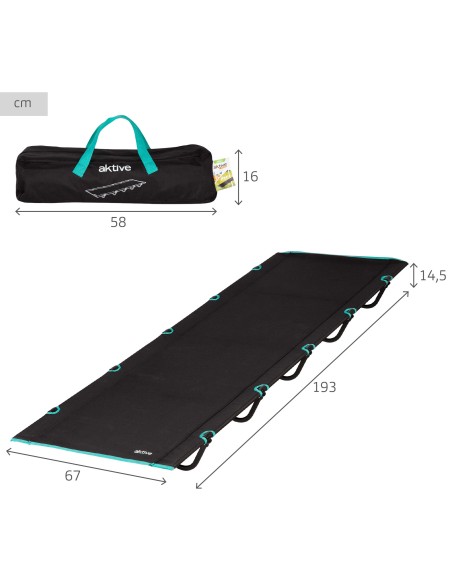 Cama de acampamento dobrável preta com bolsa de transporte
