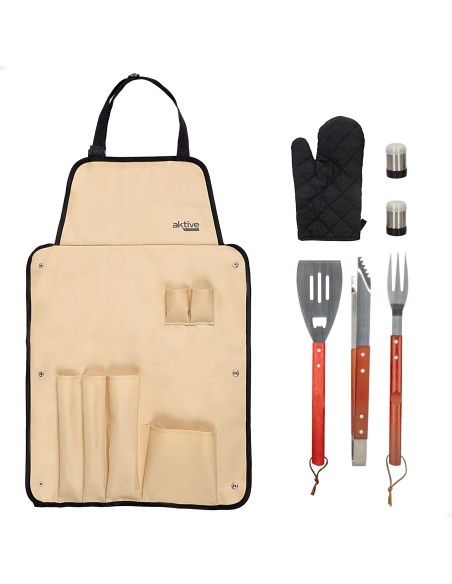 Conjunto de avental com 6 acessórios para churrasco