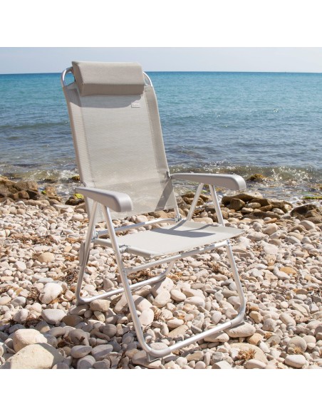 Cadeira de camping dobrável cinza com almofada, anti-tombamento e multi-posições